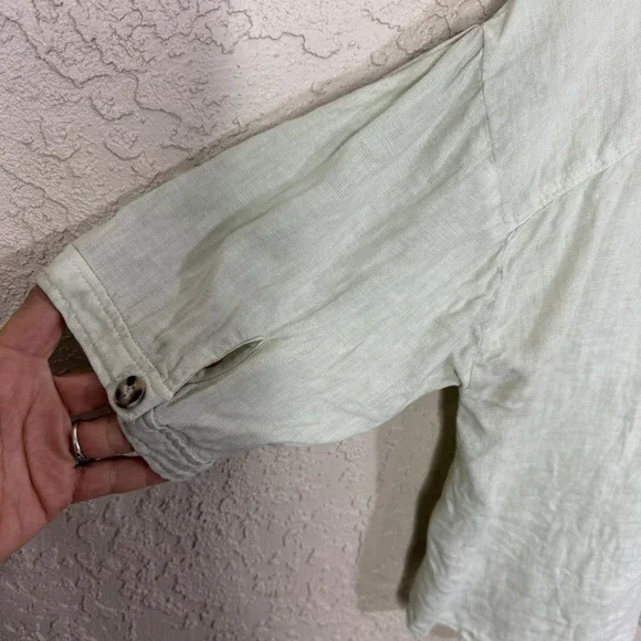 ZARA Womens 100% Linen Top Cropped Button Up Size L  Pockets Lagenlook Slouchy - Picture 2 of 9